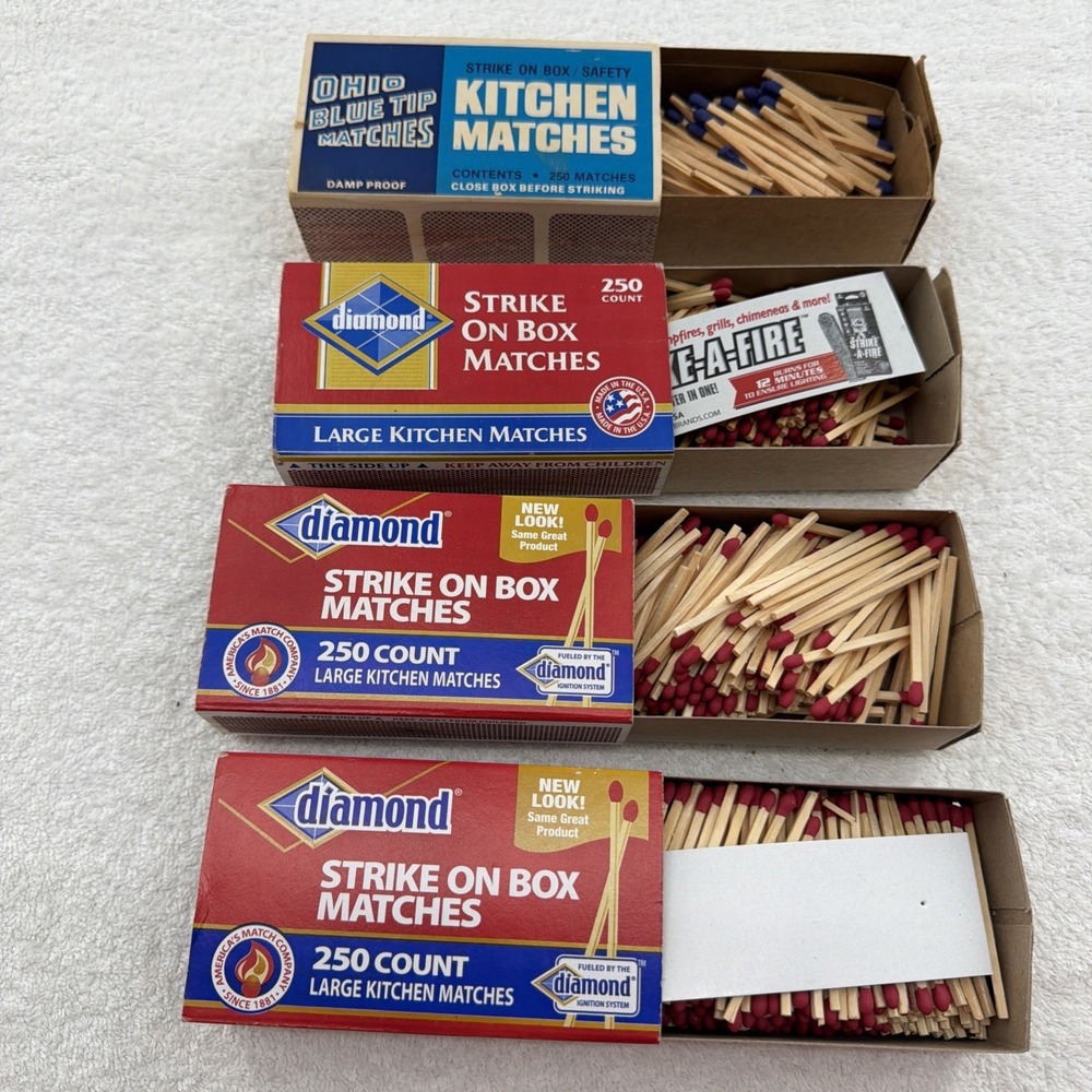 Vintage Diamond Match Co. : Lot of 4  Ohio Blue Tip Matches USA Kitchen 250